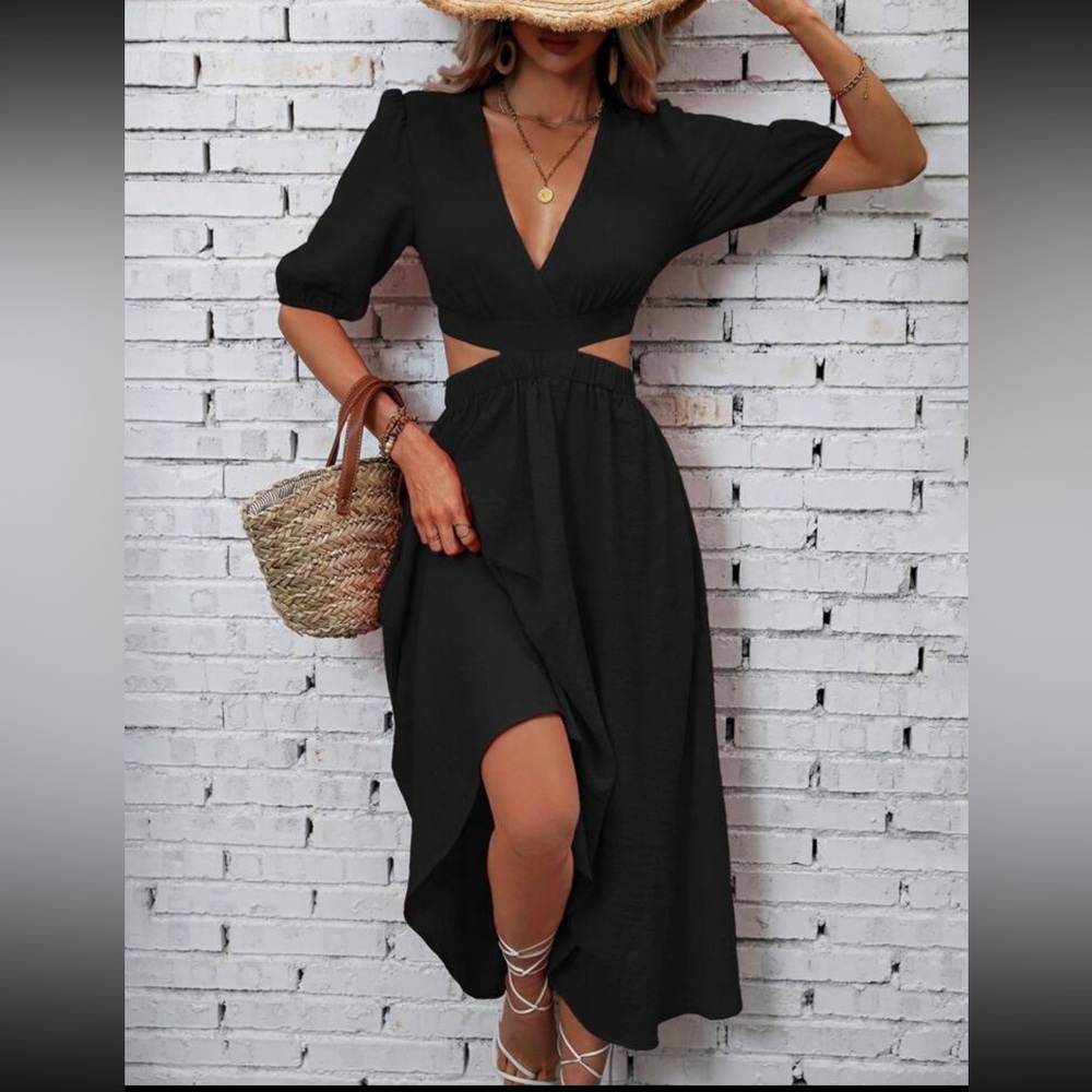Elegant Black Cut-Out Midi Dress